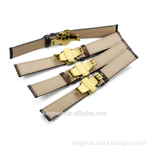 18 to 22mm Stainless Steel Gold Deployment Clasp Calf Leather Watch Band Strap